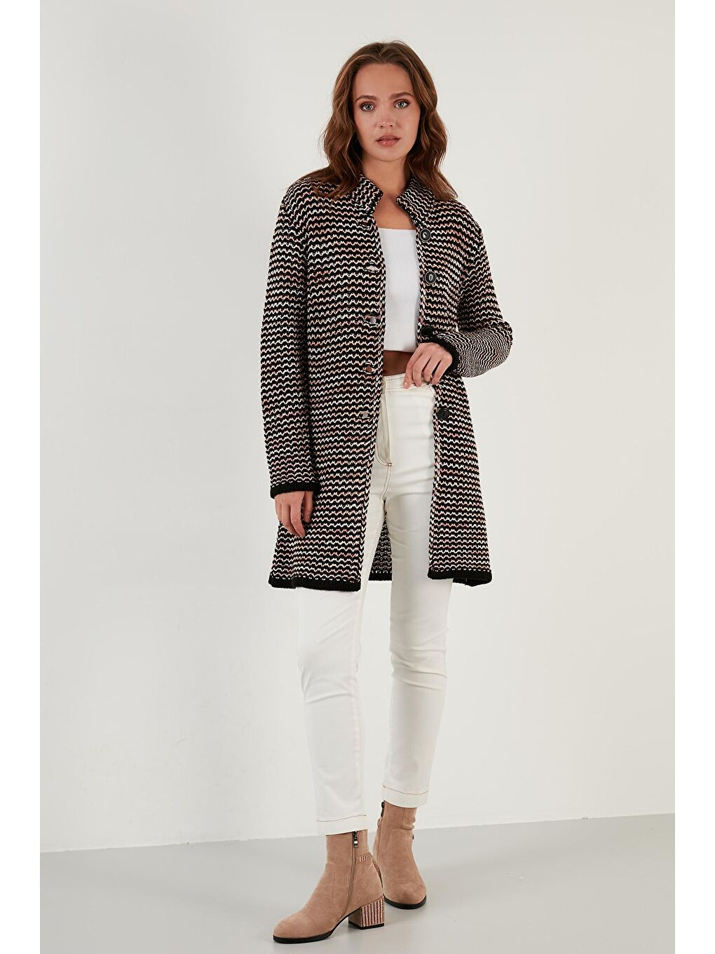 Pembe Regular Fit Düğmeli Dik Yaka Örme Hırka 6310012-3