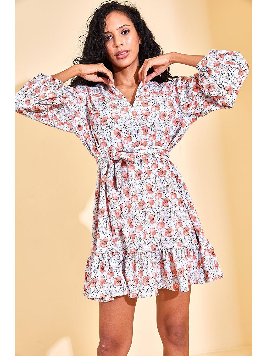 Bebe Mavisi Eteği Fırfırlı Kuşaklı Elbise 3KXK6-46868-55-4