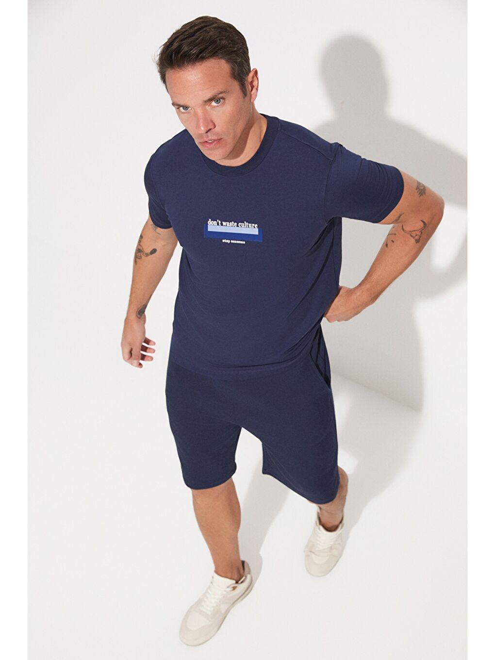 Lacivert Erkek Regular Fit Örme Pike Kumaş Şort-3