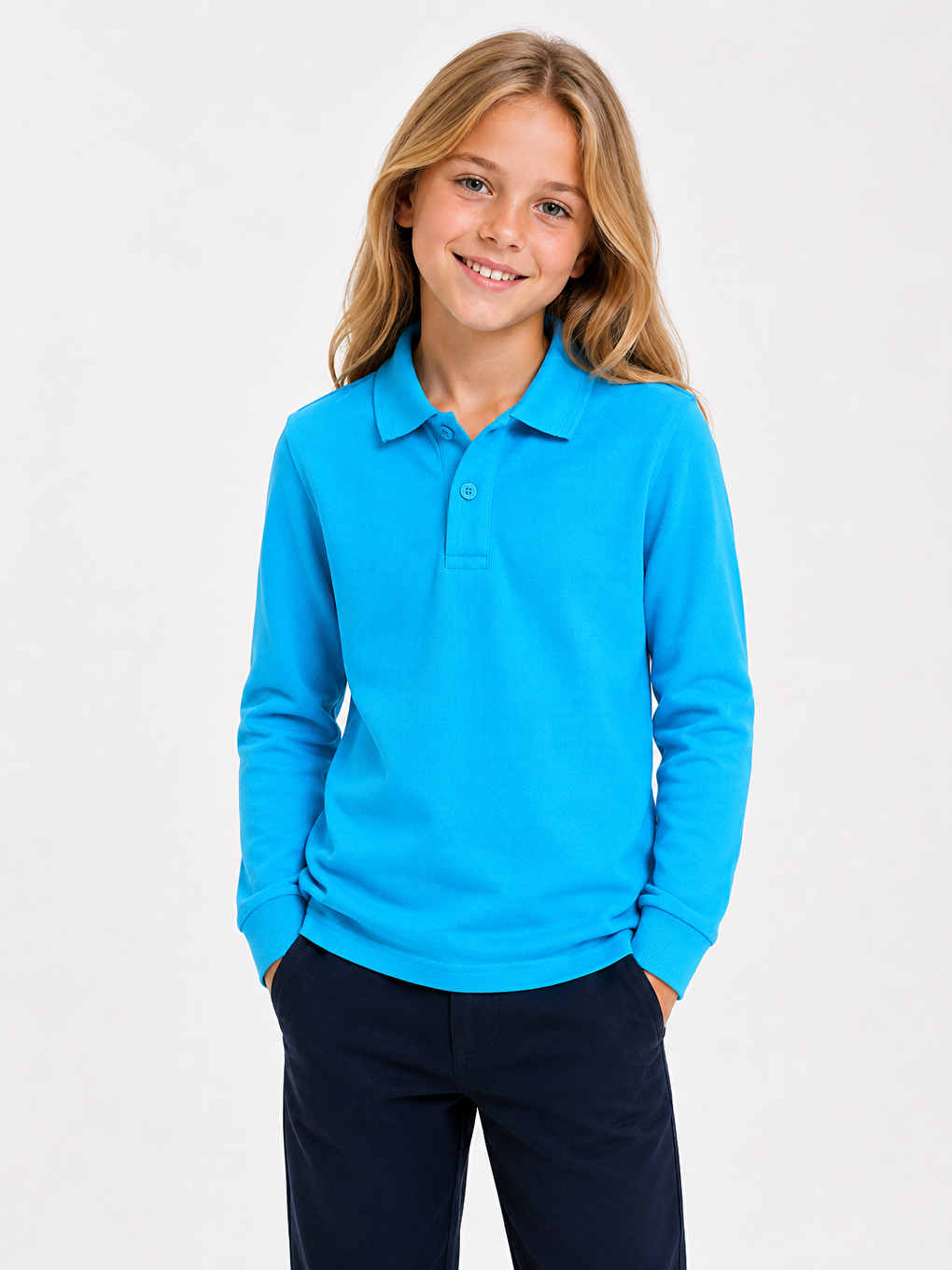 Turkuaz Kids Polo Yaka Basic Uzun Kollu Unisex Kız Çocuk Tişört