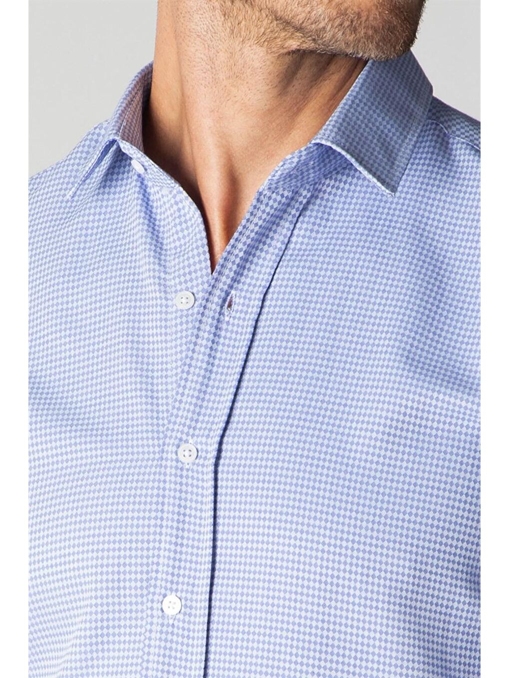 Modern Slim Fit Pamuklu Kolay Ütü Armürlü Erkek Sax Mavi Gömlek-2