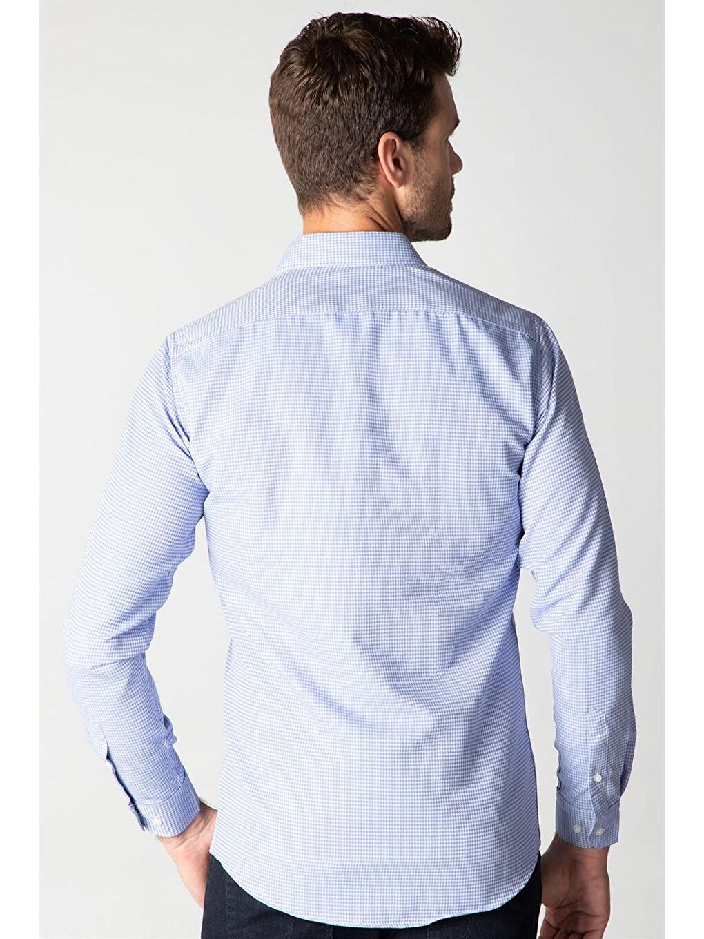 Modern Slim Fit Pamuklu Kolay Ütü Armürlü Erkek Sax Mavi Gömlek-3