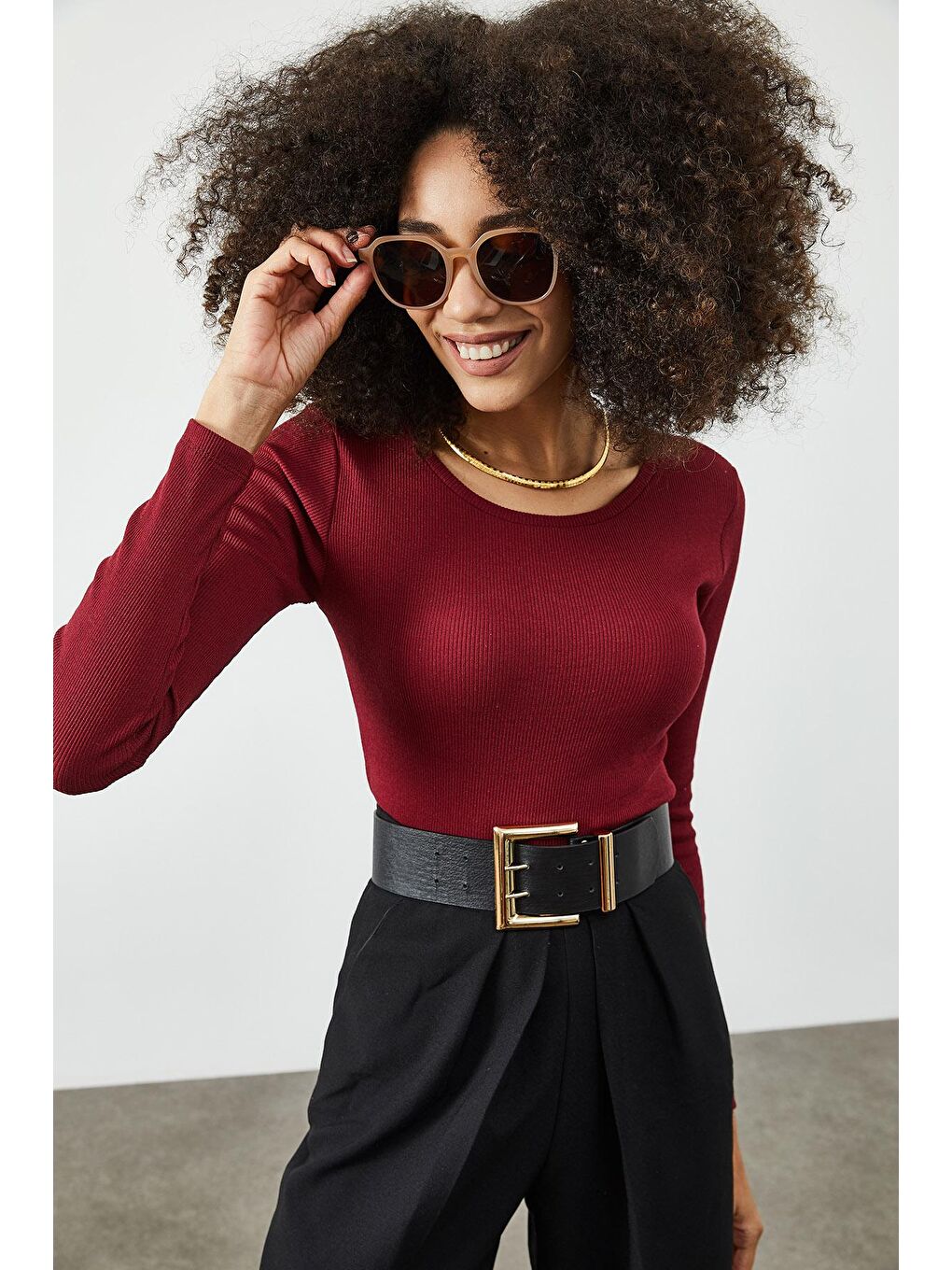 Bordo Yuvarlak Yaka Kaşkorse Bluz 2KXK2-45856-05