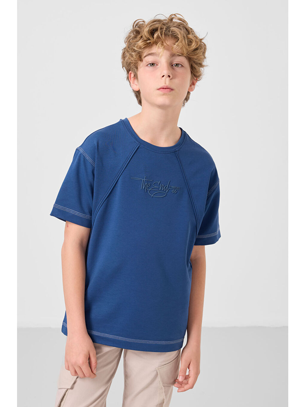 Lacivert Parlament Pamuklu Yumuşak Dokulu Oversize Baskılı Erkek Çocuk T-Shirt - 11285