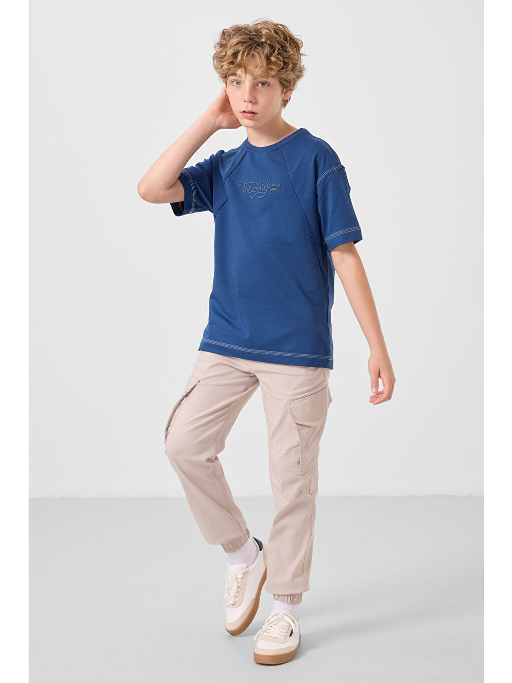 Lacivert Parlament Pamuklu Yumuşak Dokulu Oversize Baskılı Erkek Çocuk T-Shirt - 11285-1