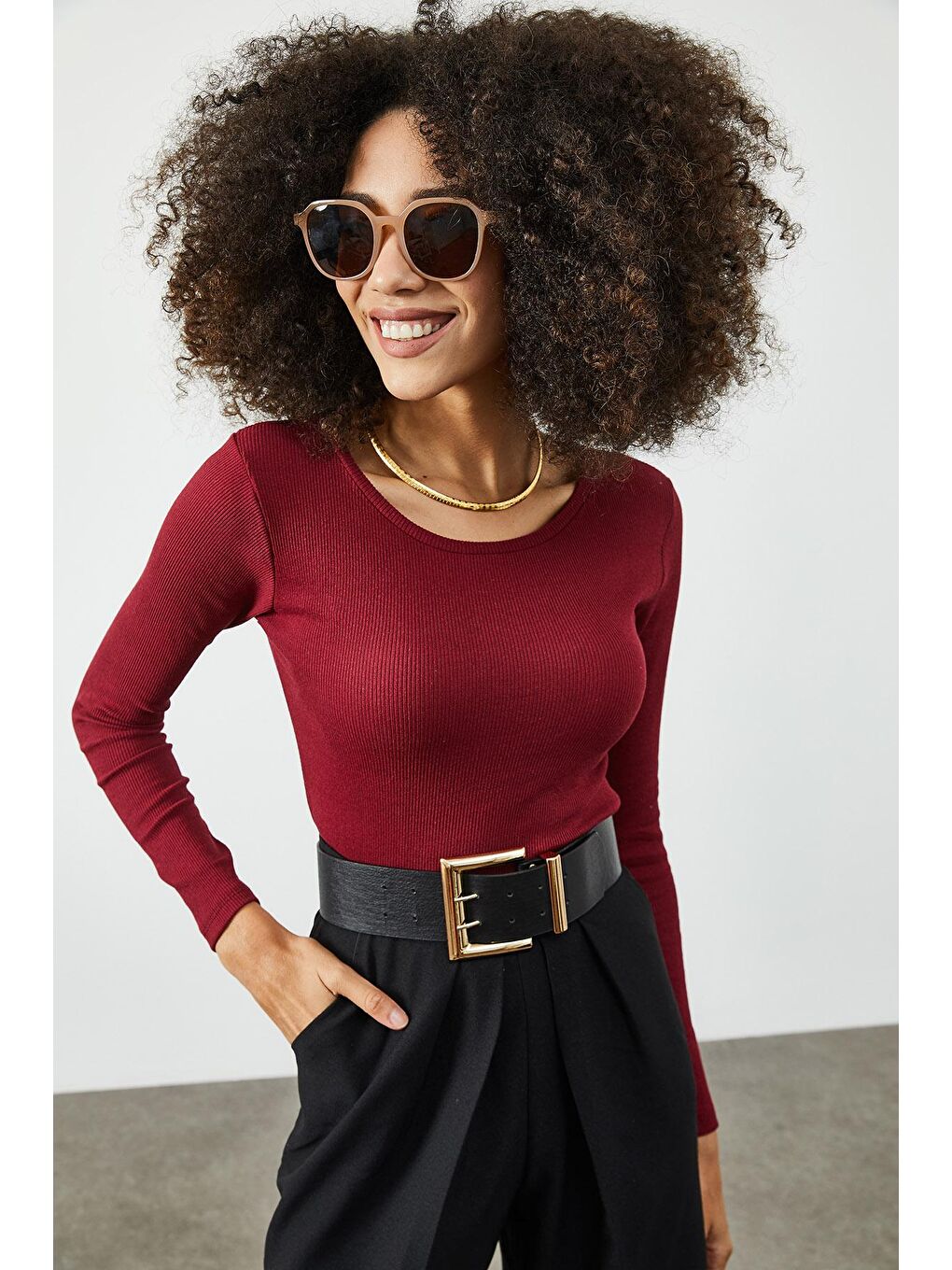 Bordo Yuvarlak Yaka Kaşkorse Bluz 2KXK2-45856-05-1