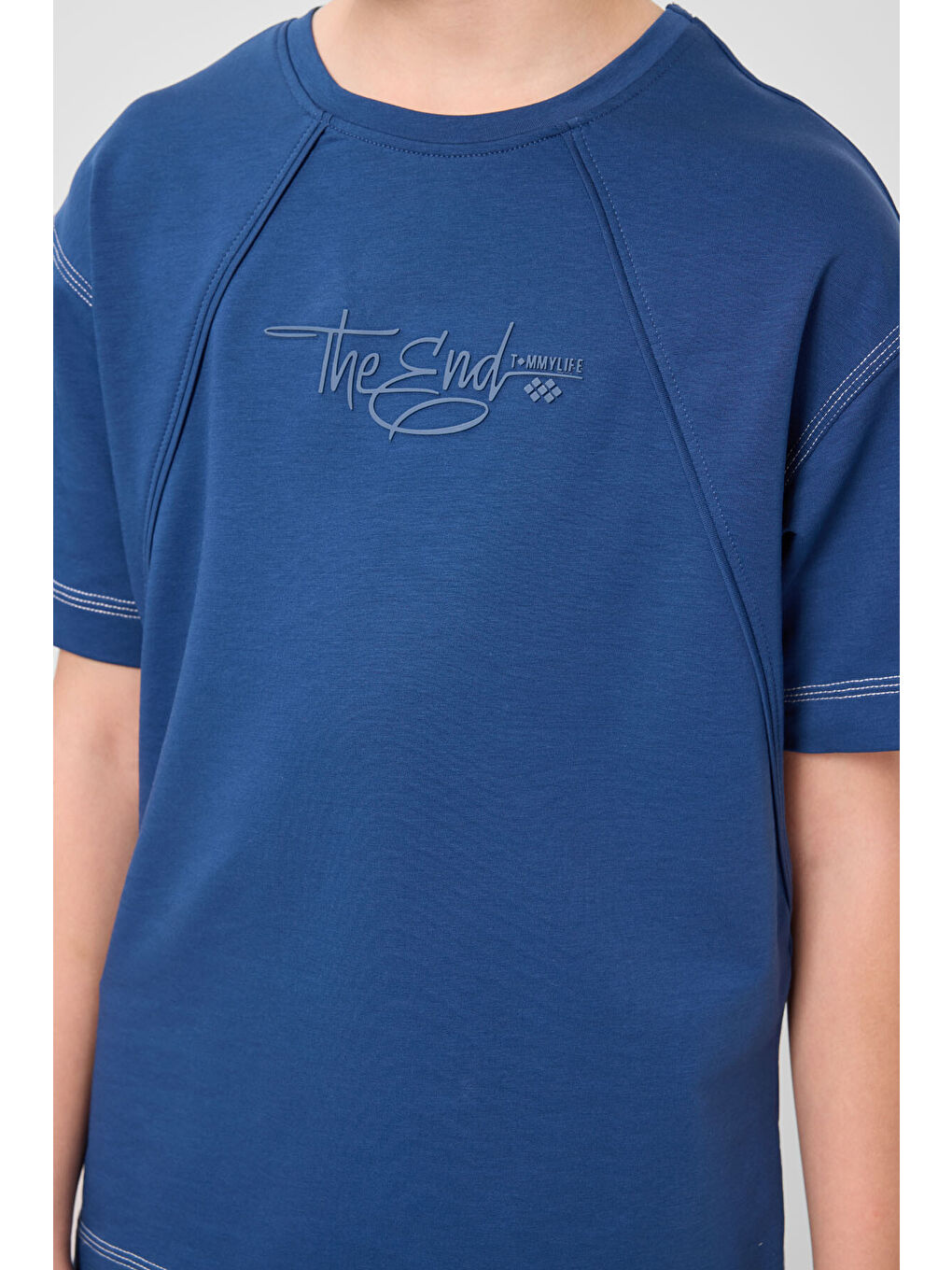 Lacivert Parlament Pamuklu Yumuşak Dokulu Oversize Baskılı Erkek Çocuk T-Shirt - 11285-2