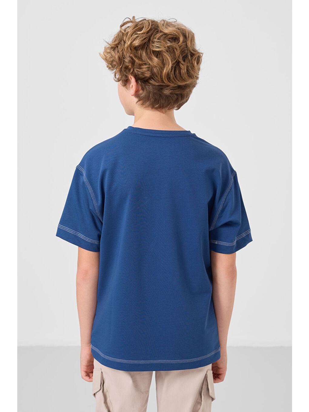 Lacivert Parlament Pamuklu Yumuşak Dokulu Oversize Baskılı Erkek Çocuk T-Shirt - 11285-4