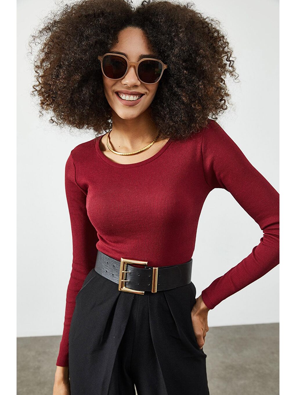 Bordo Yuvarlak Yaka Kaşkorse Bluz 2KXK2-45856-05-2