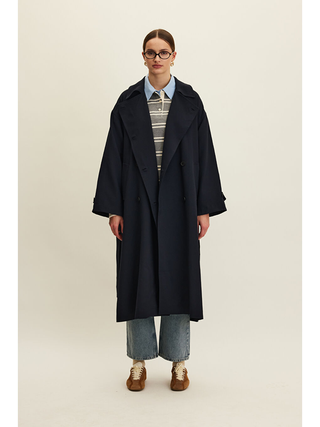 Nicola Kruvaze Trençkot Lacivert-3