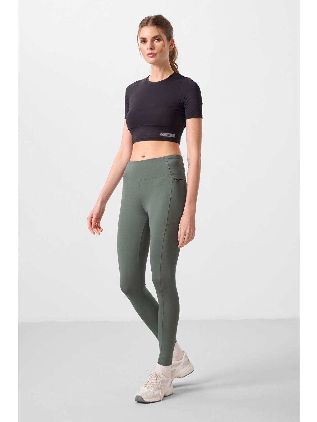 Haki Polyester Esnek Standart Fit Performans Kadın Tayt - 94667