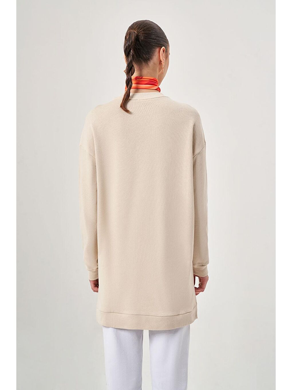 Mizalle Ekru Basic Örme Ekru Sweatshirt - 3