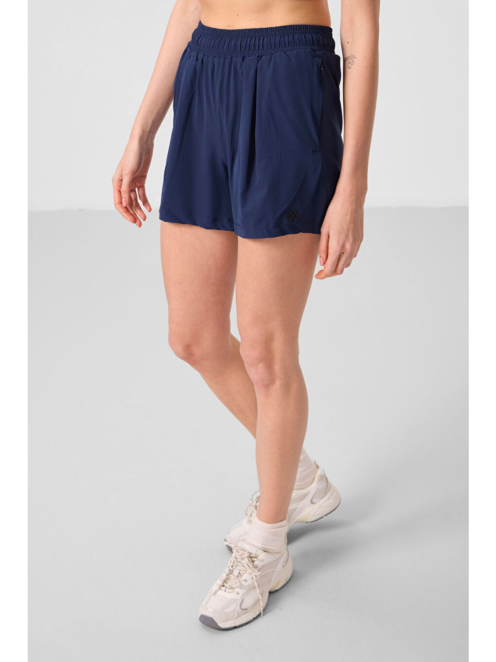 İndigo Polyester Gizli Cep Fermuarlı Rahat Form Kadın Şort - 91014-1