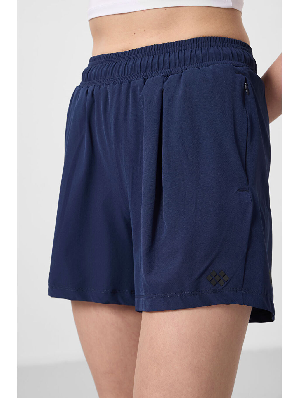 İndigo Polyester Gizli Cep Fermuarlı Rahat Form Kadın Şort - 91014-2