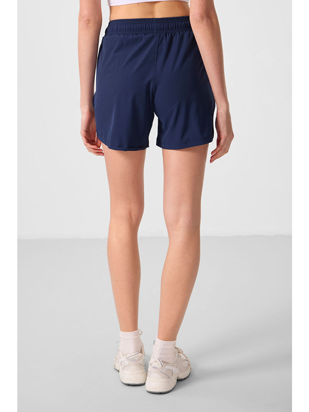 İndigo Polyester Gizli Cep Fermuarlı Rahat Form Kadın Şort - 91014-4