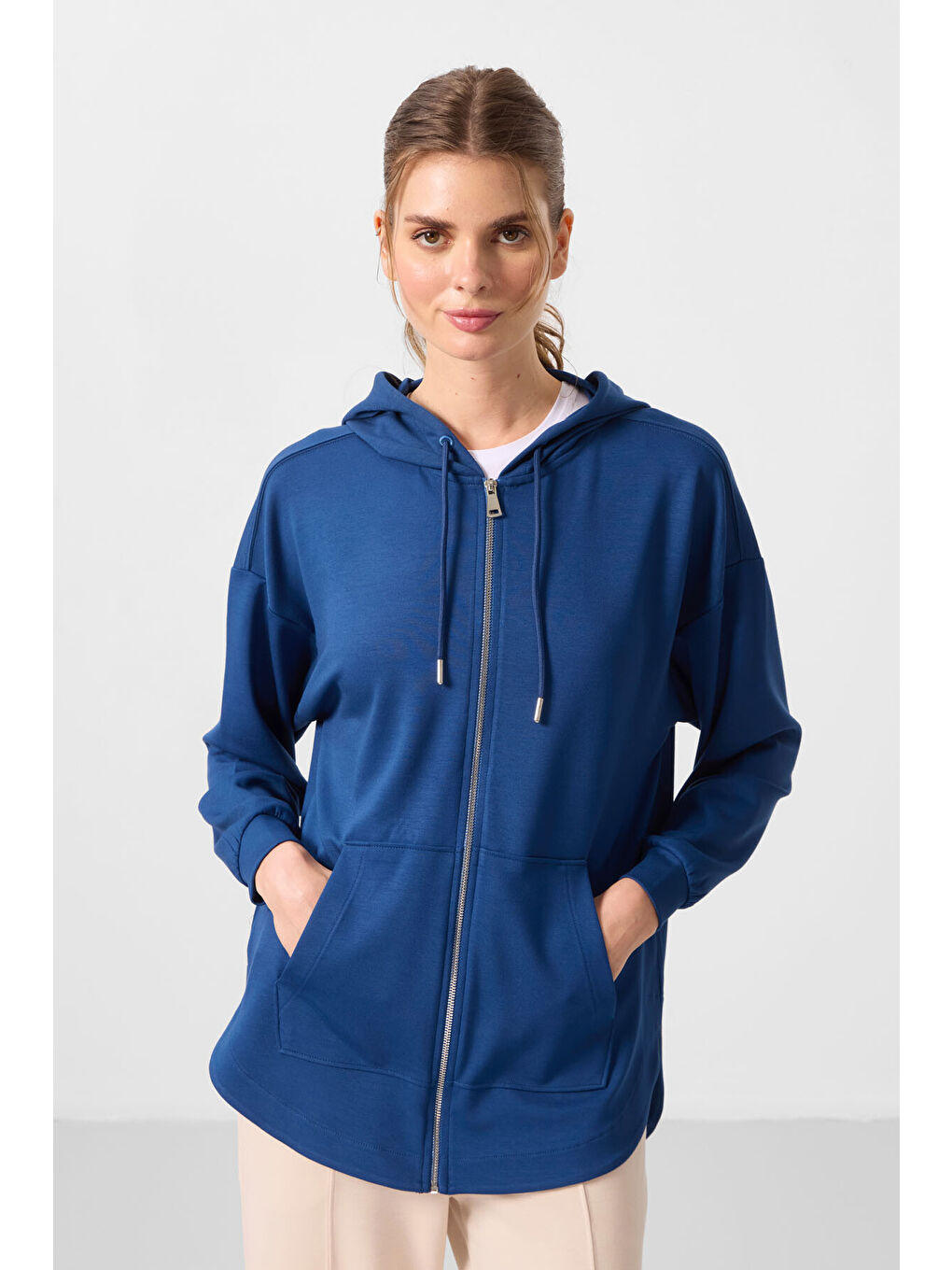 Mavi Parlament Yumuşak Dokulu Kapüşonlu Oversize Kadın Tunik Sweatshirt   97302