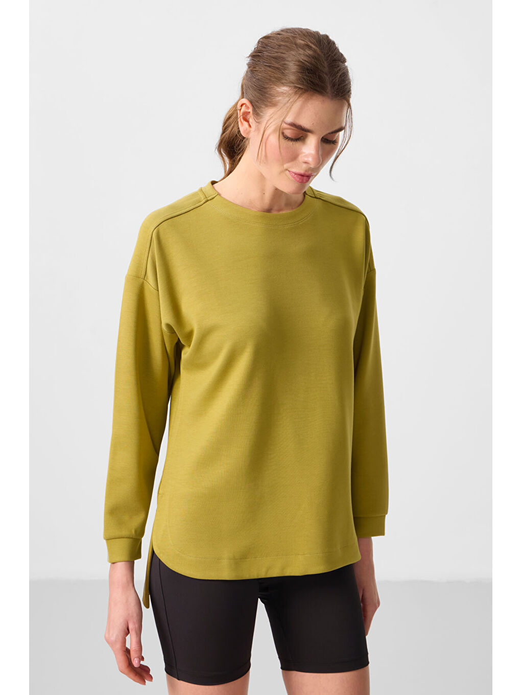 Sarı Koyu Hardal Yumuşak Dokulu O Yaka Rahat Form Kadın Tunik Sweatshirt - 97305-3