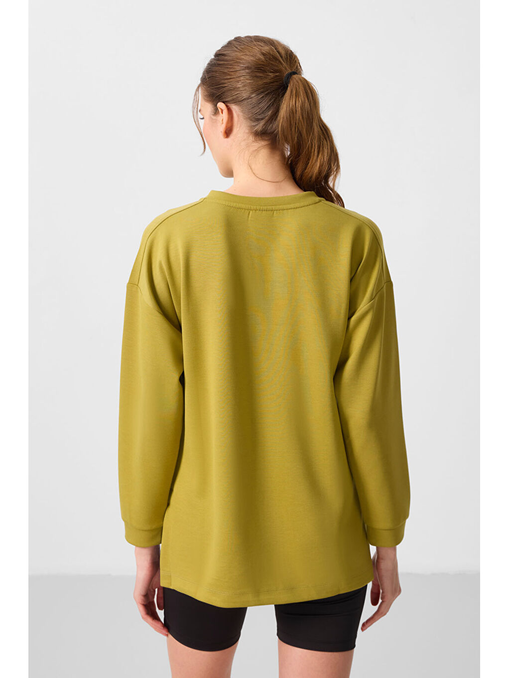 Sarı Koyu Hardal Yumuşak Dokulu O Yaka Rahat Form Kadın Tunik Sweatshirt - 97305-4