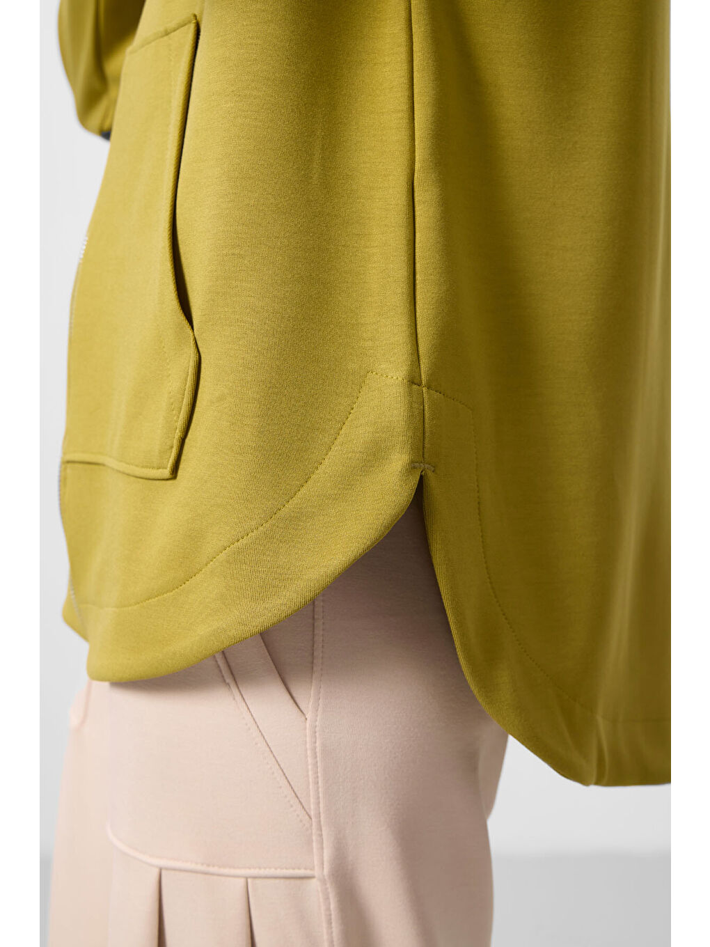 Sarı Koyu Hardal Yumuşak Dokulu Kapüşonlu Oversize Kadın Tunik Sweatshirt   97302-2