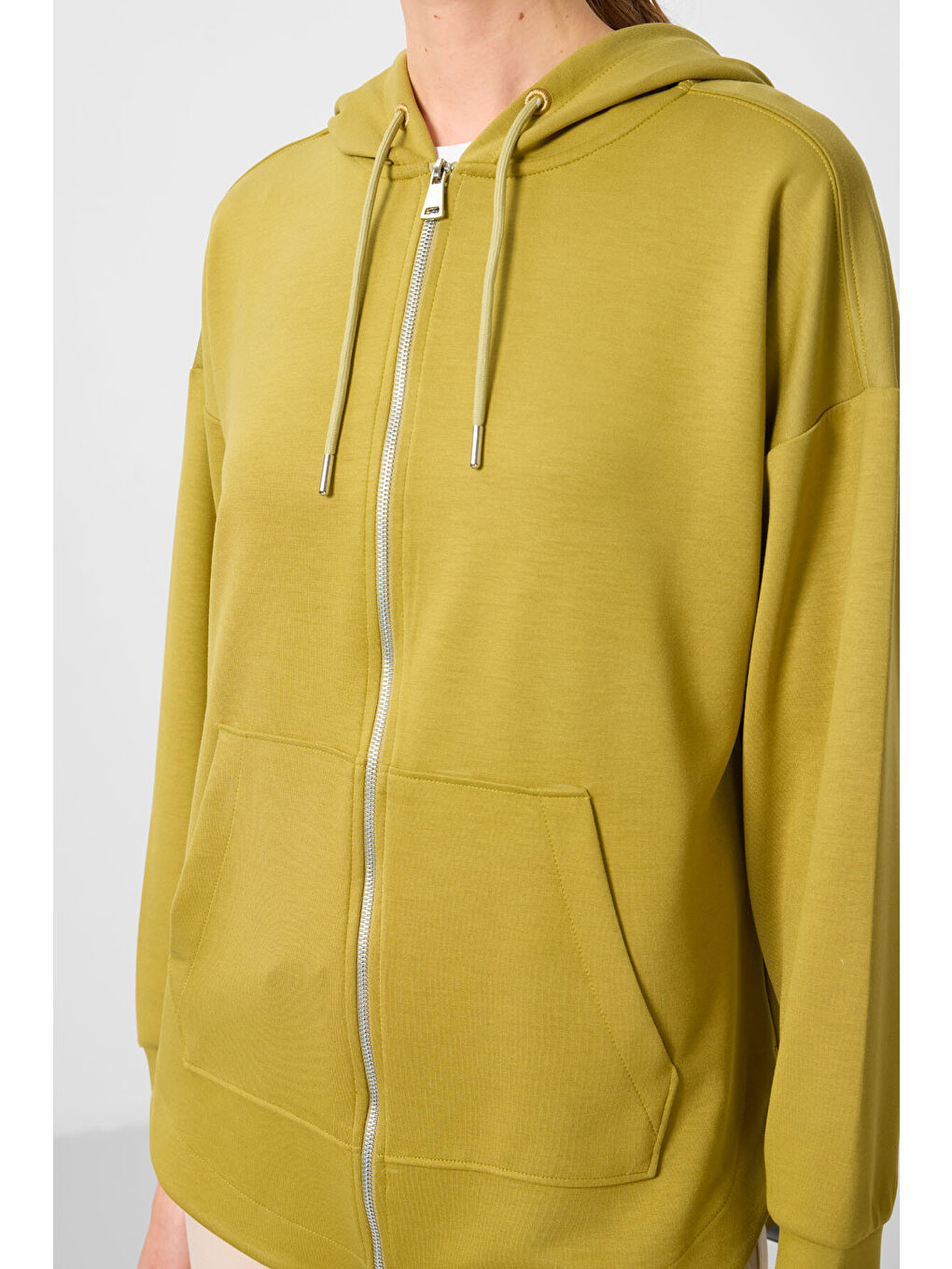 Sarı Koyu Hardal Yumuşak Dokulu Kapüşonlu Oversize Kadın Tunik Sweatshirt   97302-4