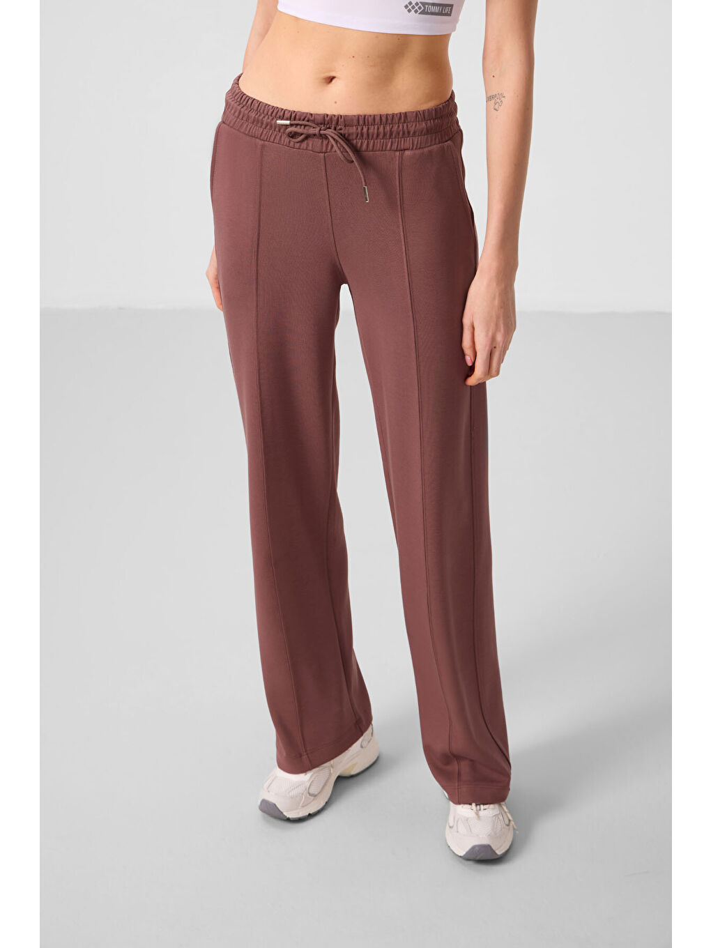 Kahverengi Yumuşak Dokulu Cepli Ön Dikiş Detaylı Kadın Palazzo Pantolon - 94670-3