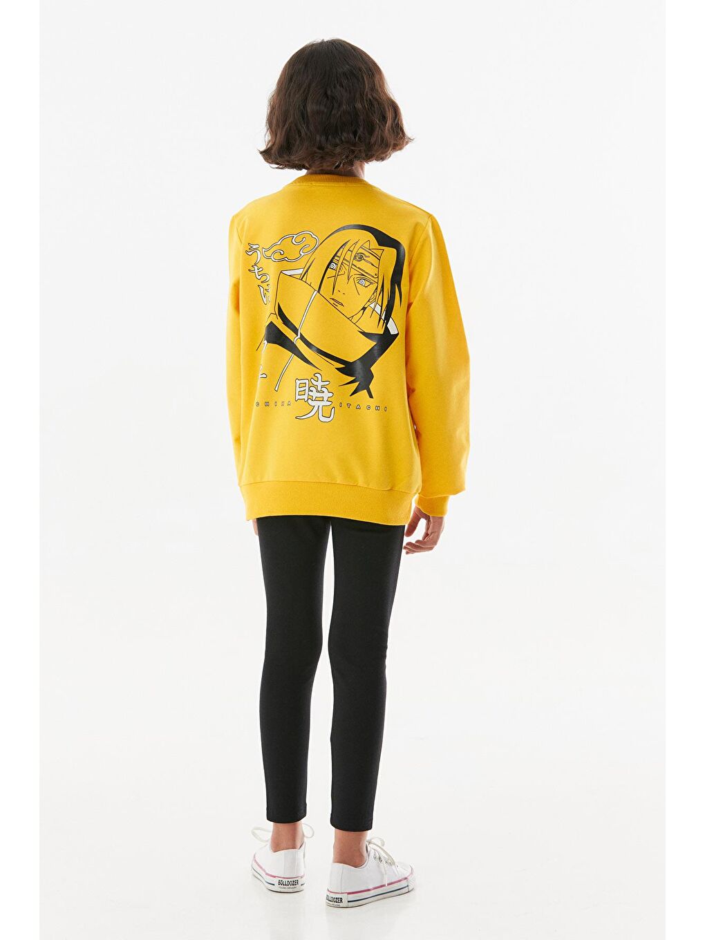 Sarı Baskılı Bisiklet Yaka Kız Çocuk Sweatshirt-3