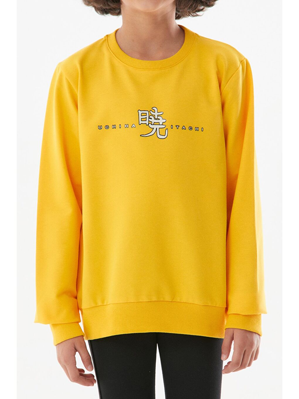 Sarı Baskılı Bisiklet Yaka Kız Çocuk Sweatshirt-4