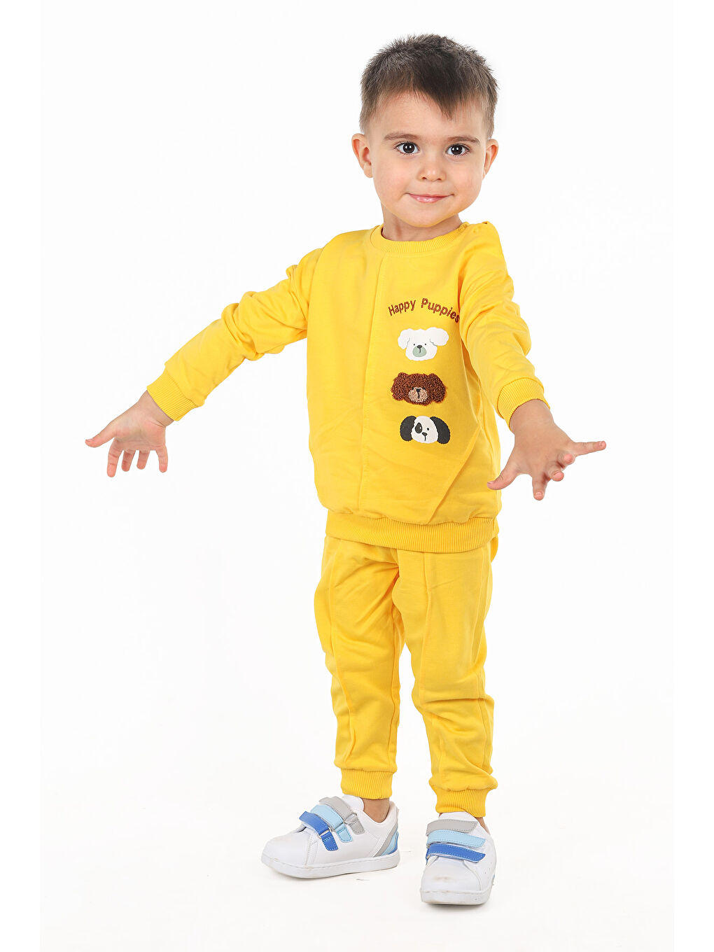 KİKO Sarı Puppies Baskı Erkek Bebek Sweatshirt Eşofman 2'Li Takım - 5