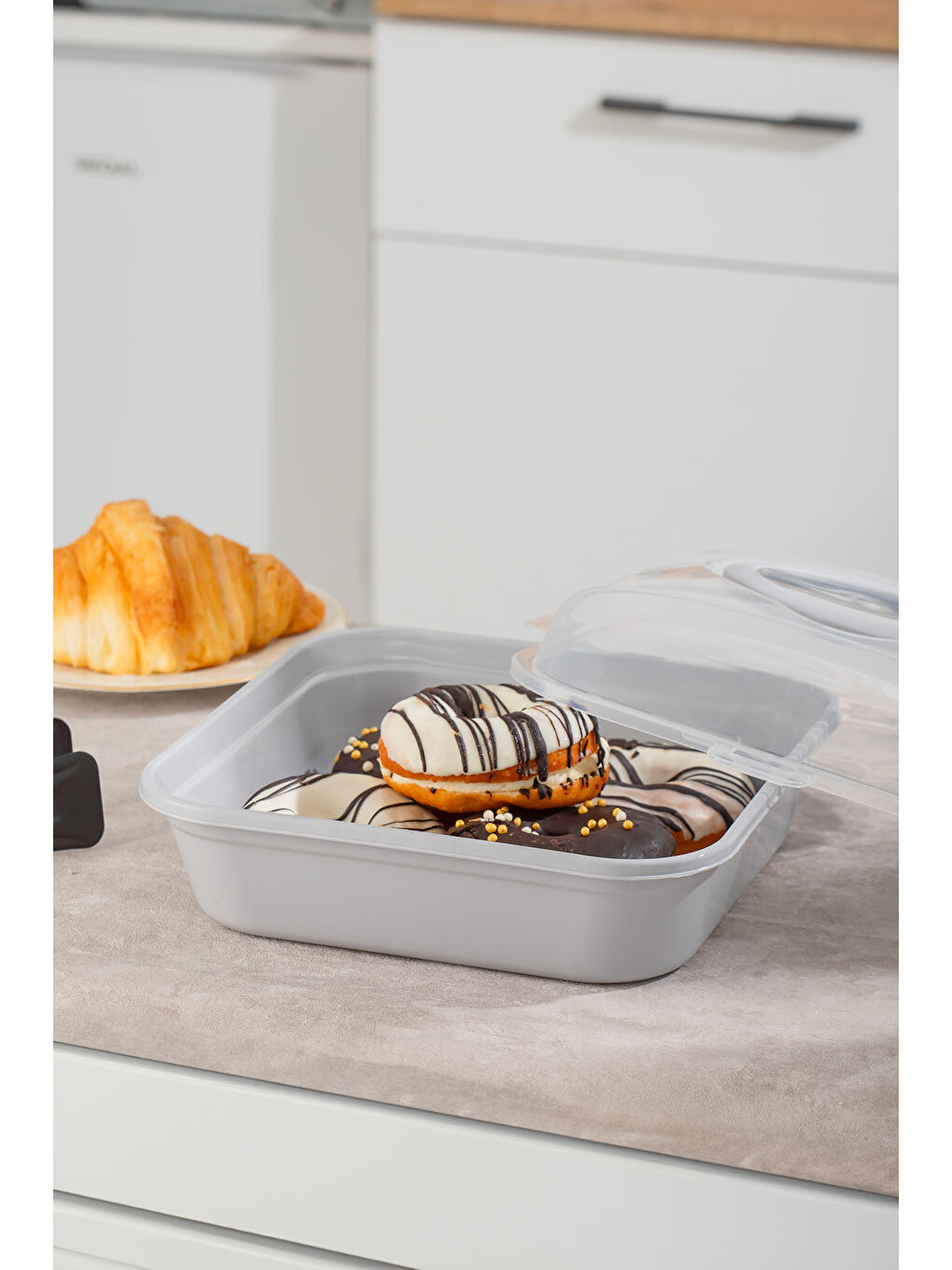 Gri 1094 Pasta Kek Börek Kabı - Taşıma çantası - Kilitli Fanus-3