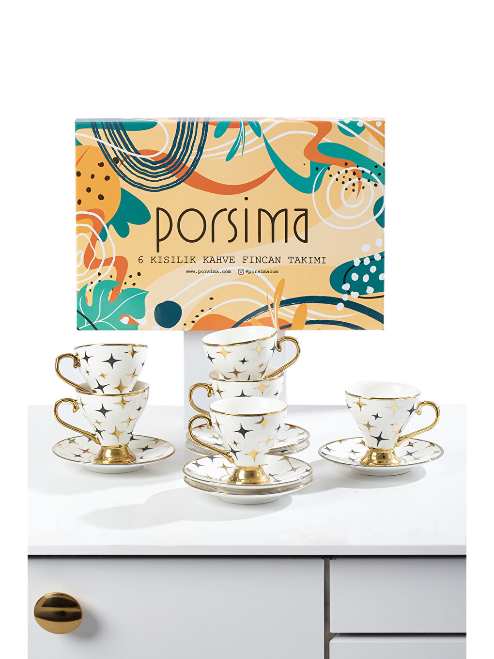 Beyaz Ayışığı Altın Yaldızlı 6 Kişilik Fincan Seti 12 Parça Türk Kahvesi Takımı Kahve Fincanı-2