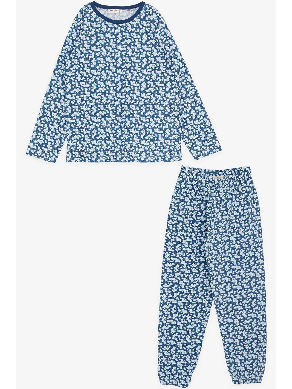 Kız Çocuk Pijama Takımı Çiçek Desenli Mavi (5 Yaş)