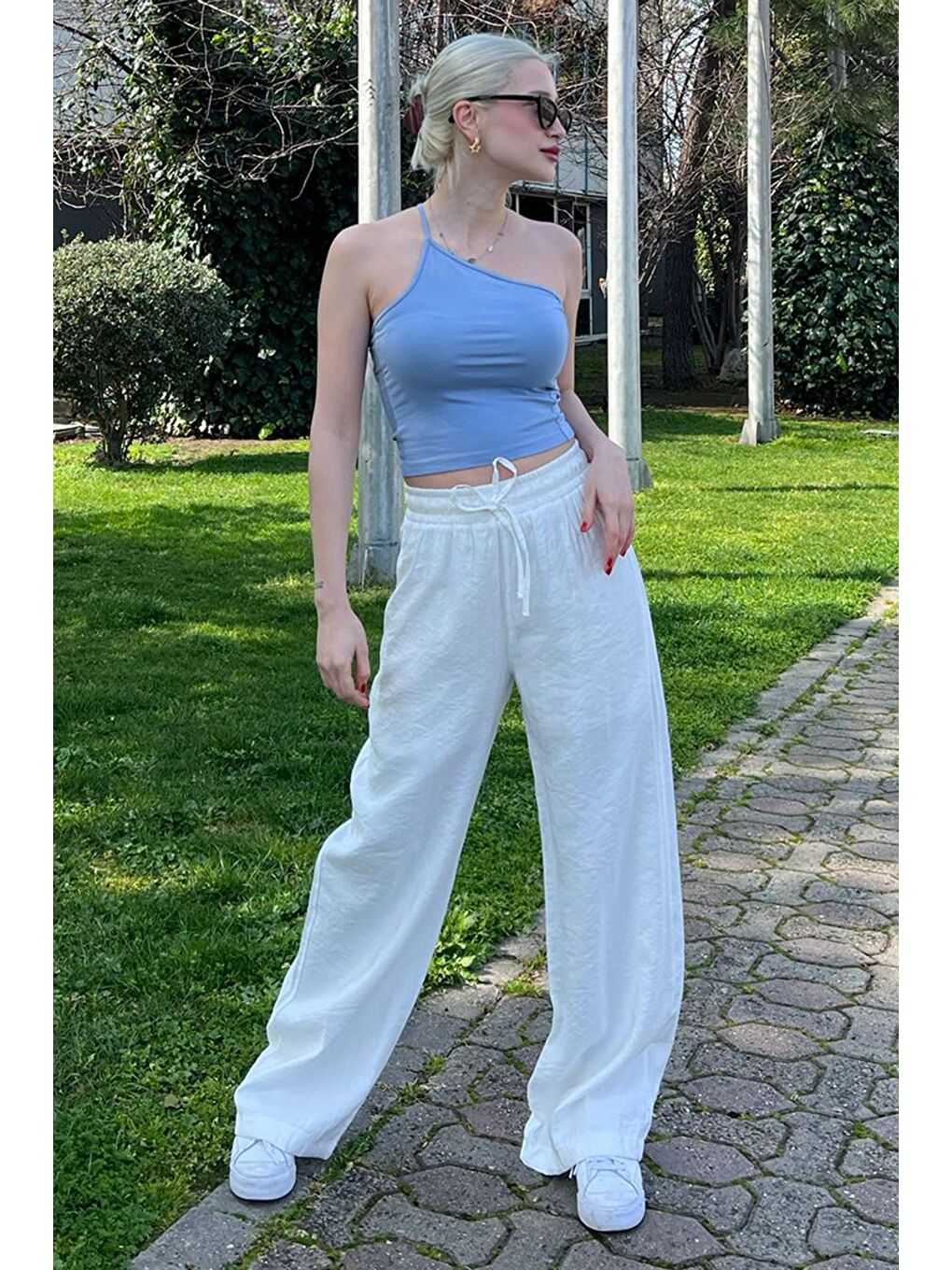 Beyaz Geniş Paça Kadın Pantolon Mg1982-3