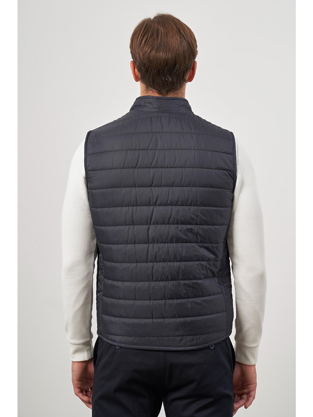Koyu Lacivert Kapitone Dik Yaka Düz Garnisiz-biyesiz Slim Fit Yelek 1009245150-6