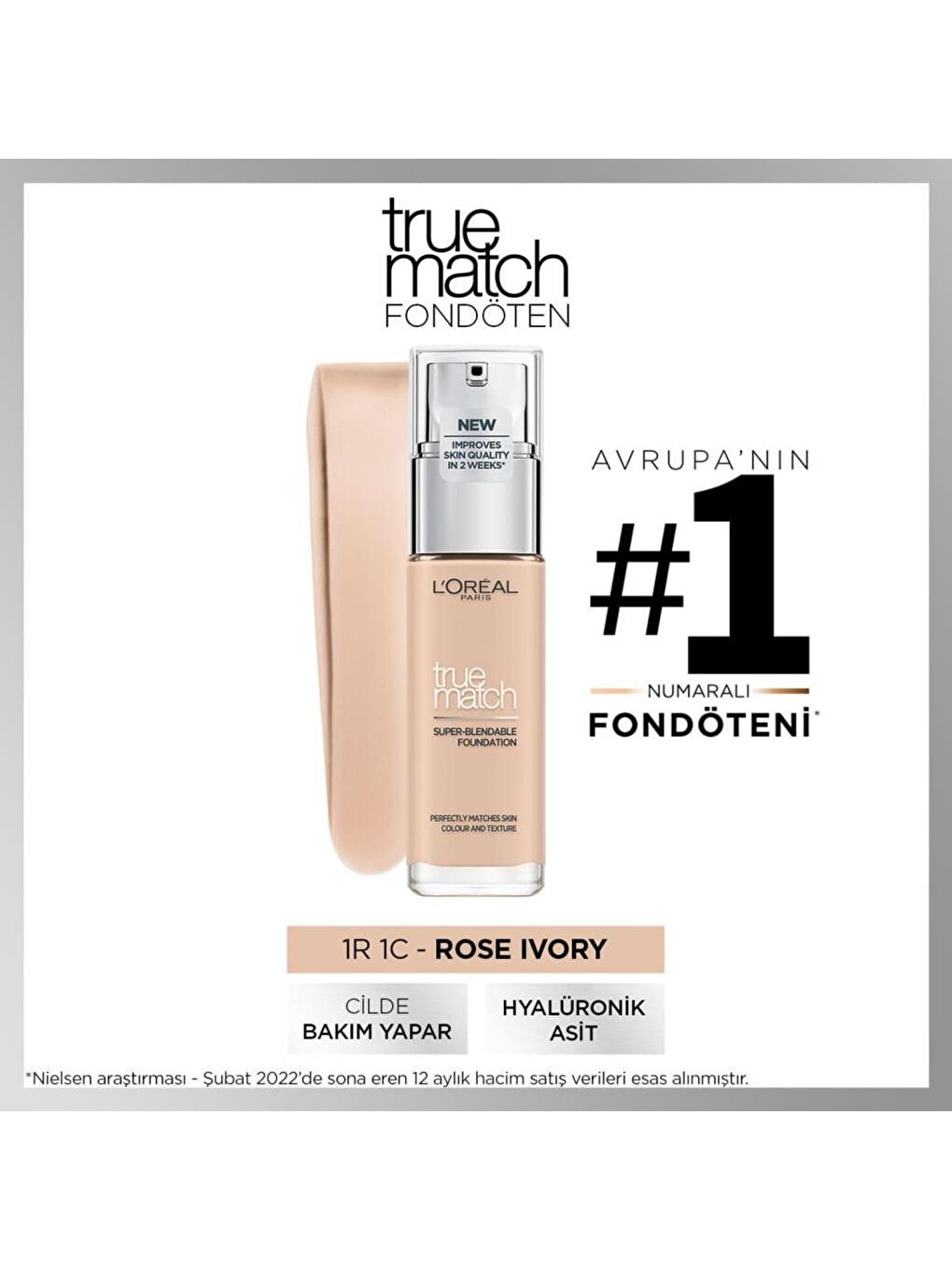 L'Oreal Paris Nude True Match Bakım Yapan Fondöten 1R Rose Ivory (30 ml) - 1