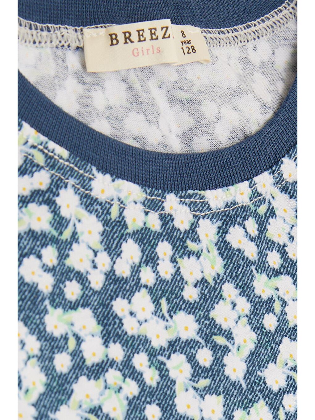 Kız Çocuk Pijama Takımı Çiçek Desenli Mavi (5 Yaş)-4