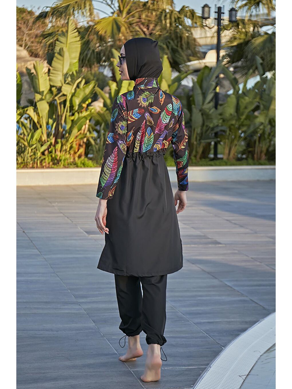 Siyah Paraşüt Tam Kapalı Tesettür Mayo Tüy Yaprak 2113 FUNDA-7