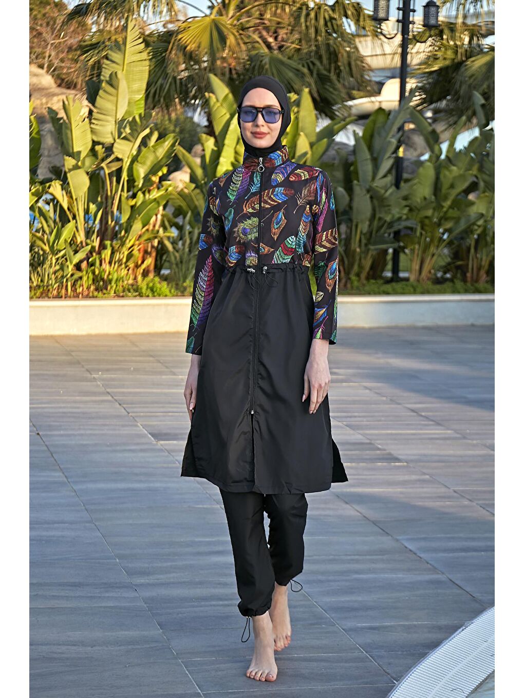 Siyah Paraşüt Tam Kapalı Tesettür Mayo Tüy Yaprak 2113 FUNDA-8