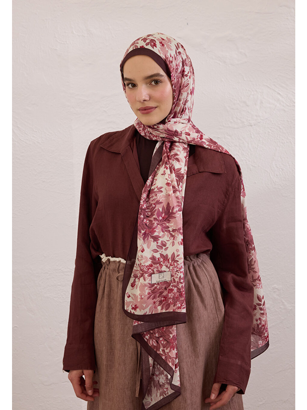 Pembe Emmett Desen Rami Şal Gül Kurusu