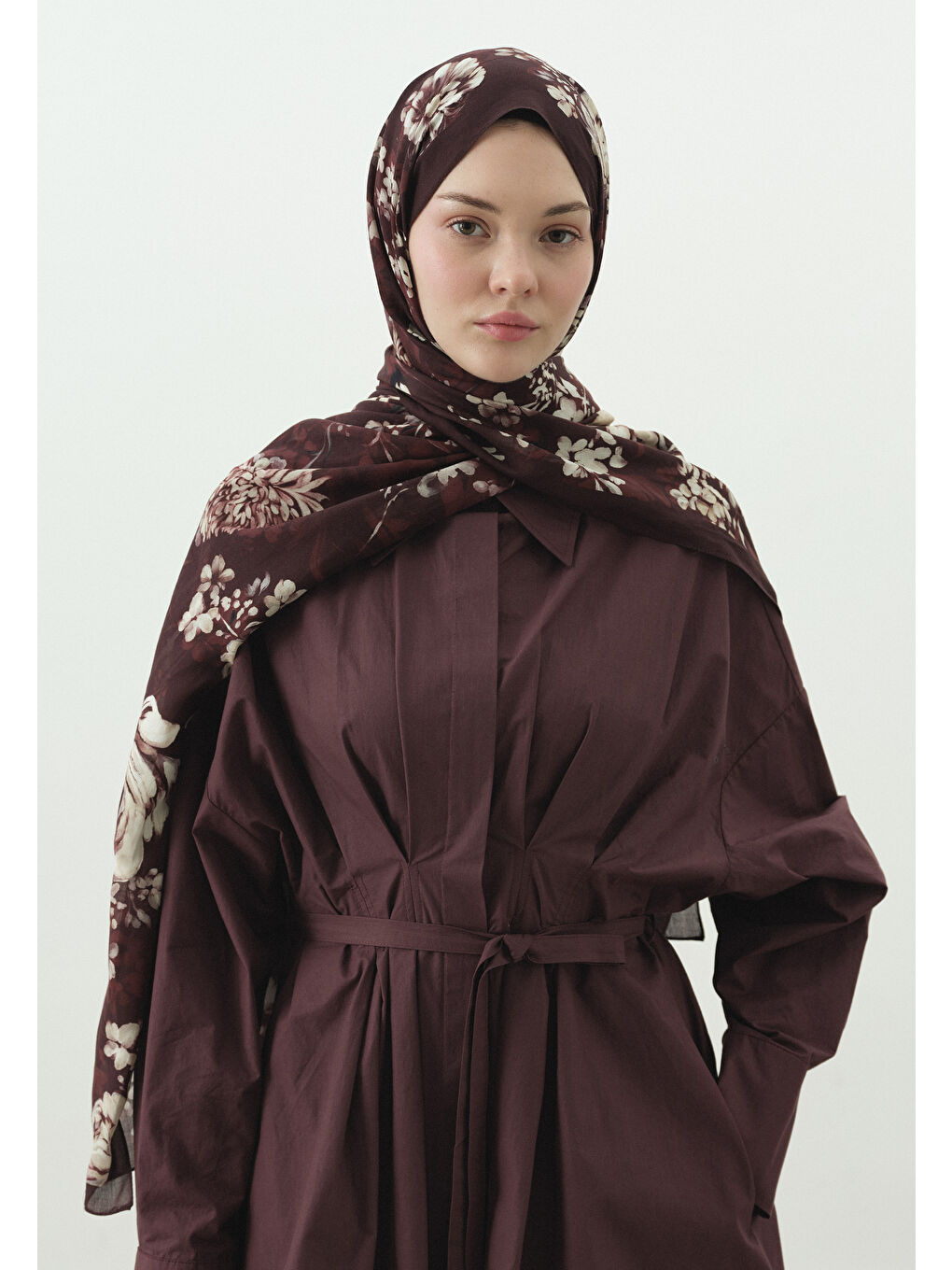 Bordo Mıdnıght Rose Desenli Pamuk Viskon Şal-2