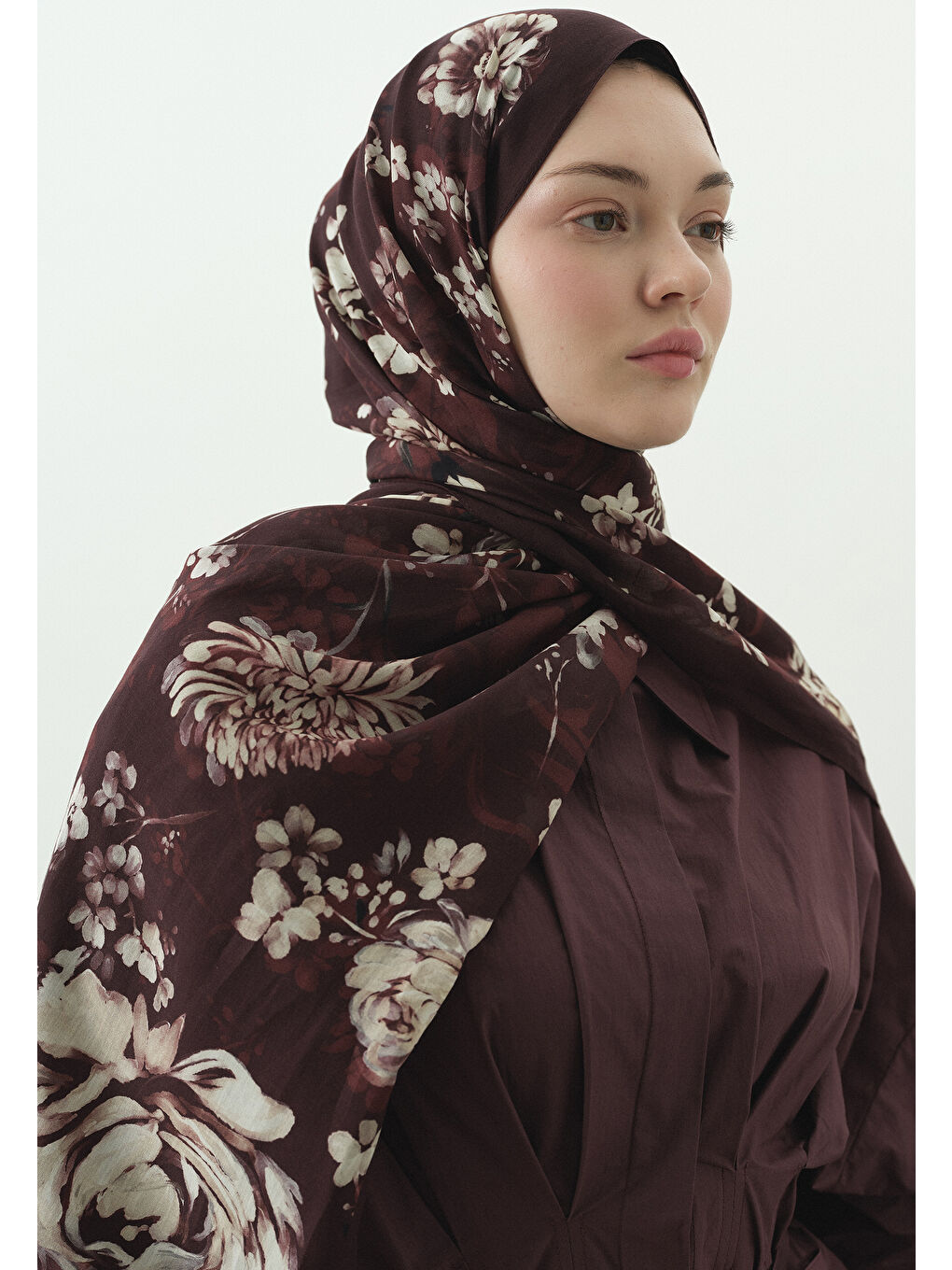 Bordo Mıdnıght Rose Desenli Pamuk Viskon Şal-3