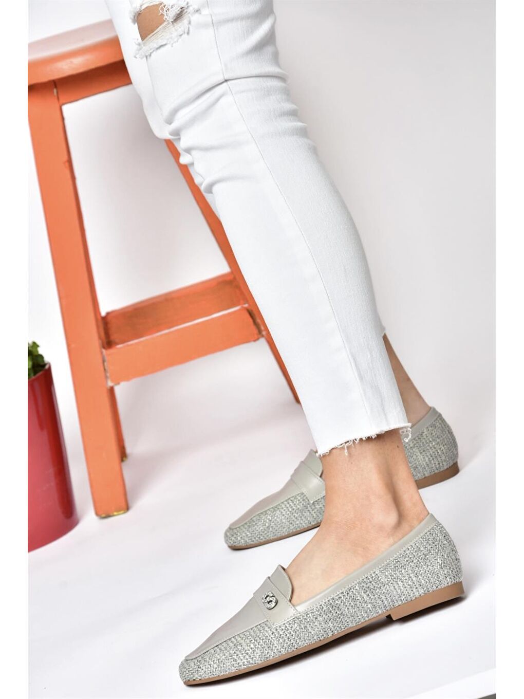 P820940209 Gri Düz Tabanlı Günlük Kadın Babet-3