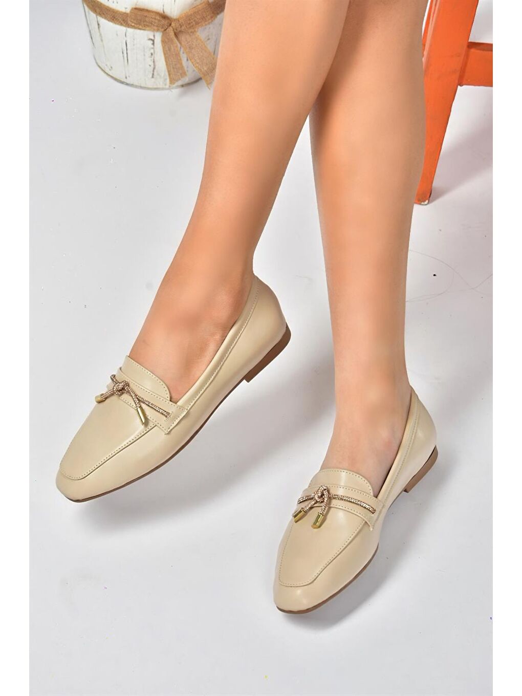 Bej Ten Taşlı Günlük Kadın Babet P820840009-3