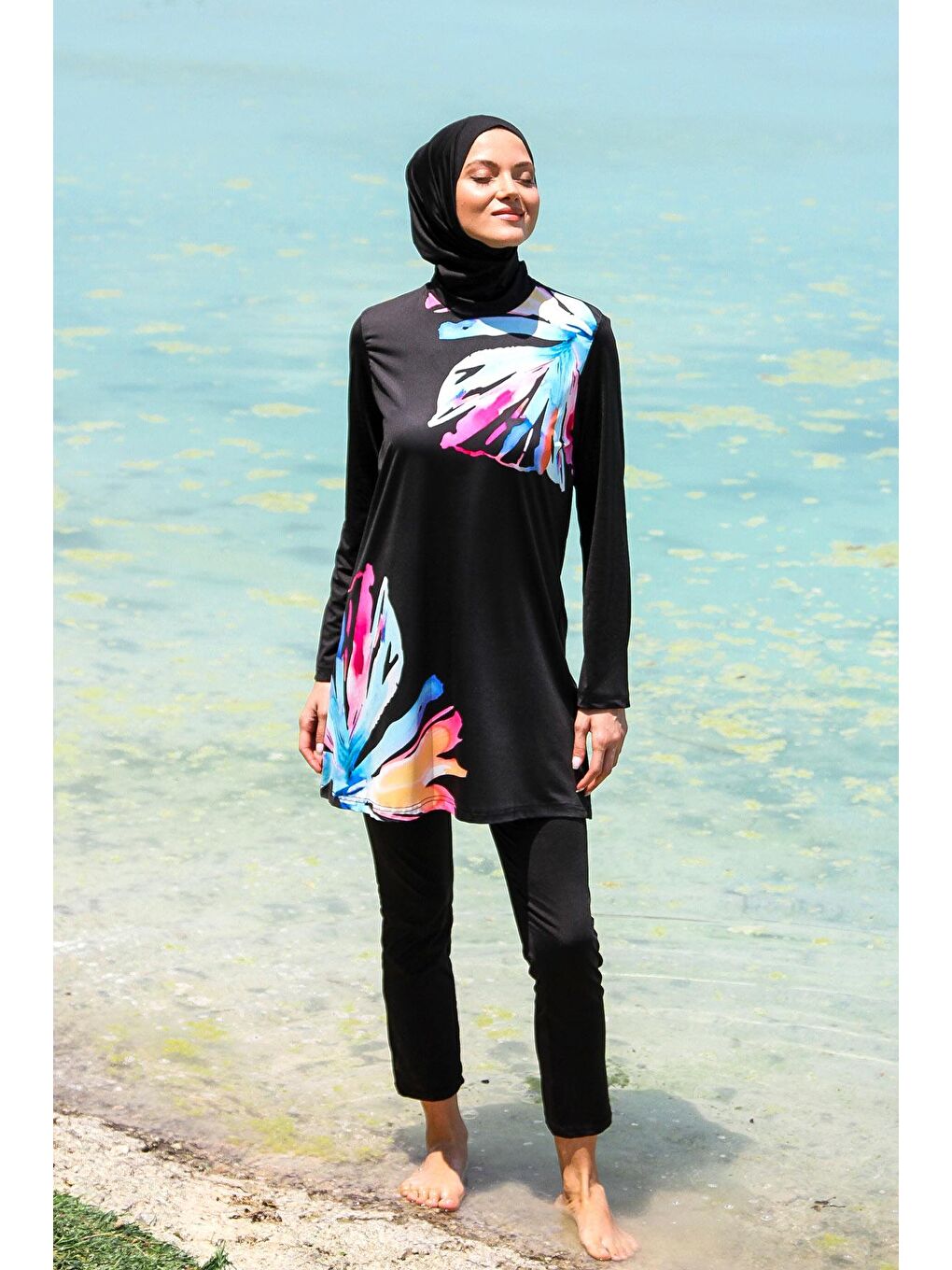 Siyah Tam Kapalı Tesettür Mayo M2224-1