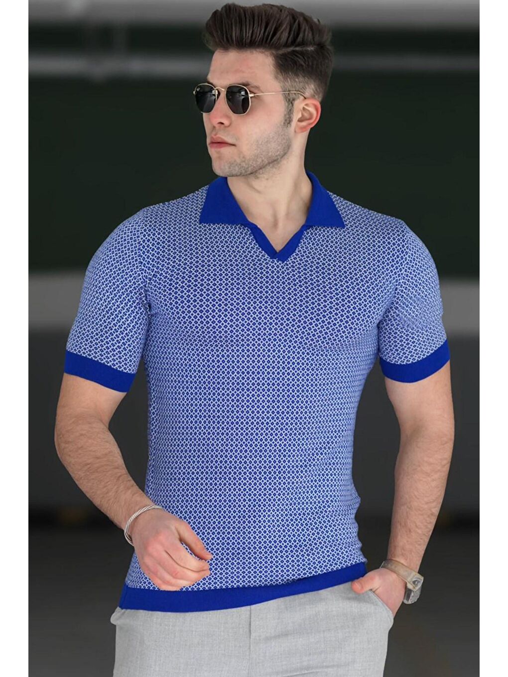 Mavi Saks Polo Yaka Erkek Tişört 5077