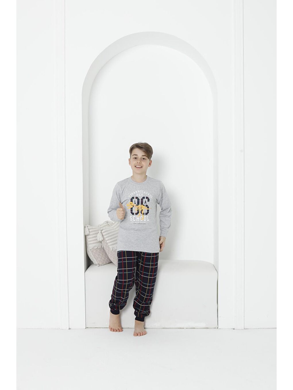 Kapi Kids Gri Erkek Çocuk Baskılı Bloklu Pijama Takımı 3-11 Yaş 5075-76 - 1