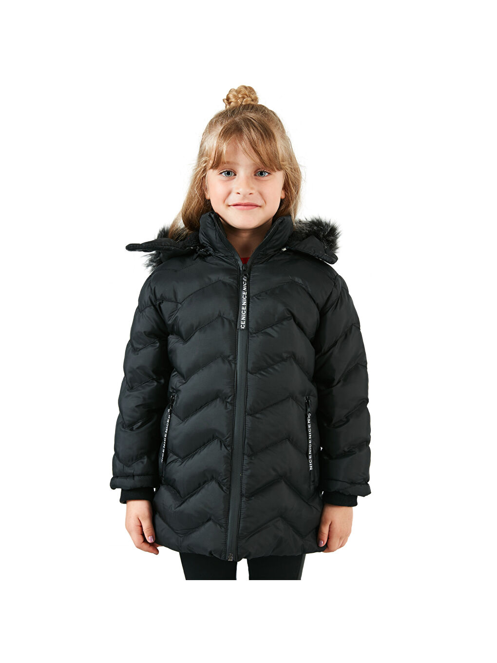 Siyah Pelüş Astarlı Yakası Suni Kürklü Çıkarılabilir Kapüşonlu Kışlık Kız Çocuk Mont 5766041-9