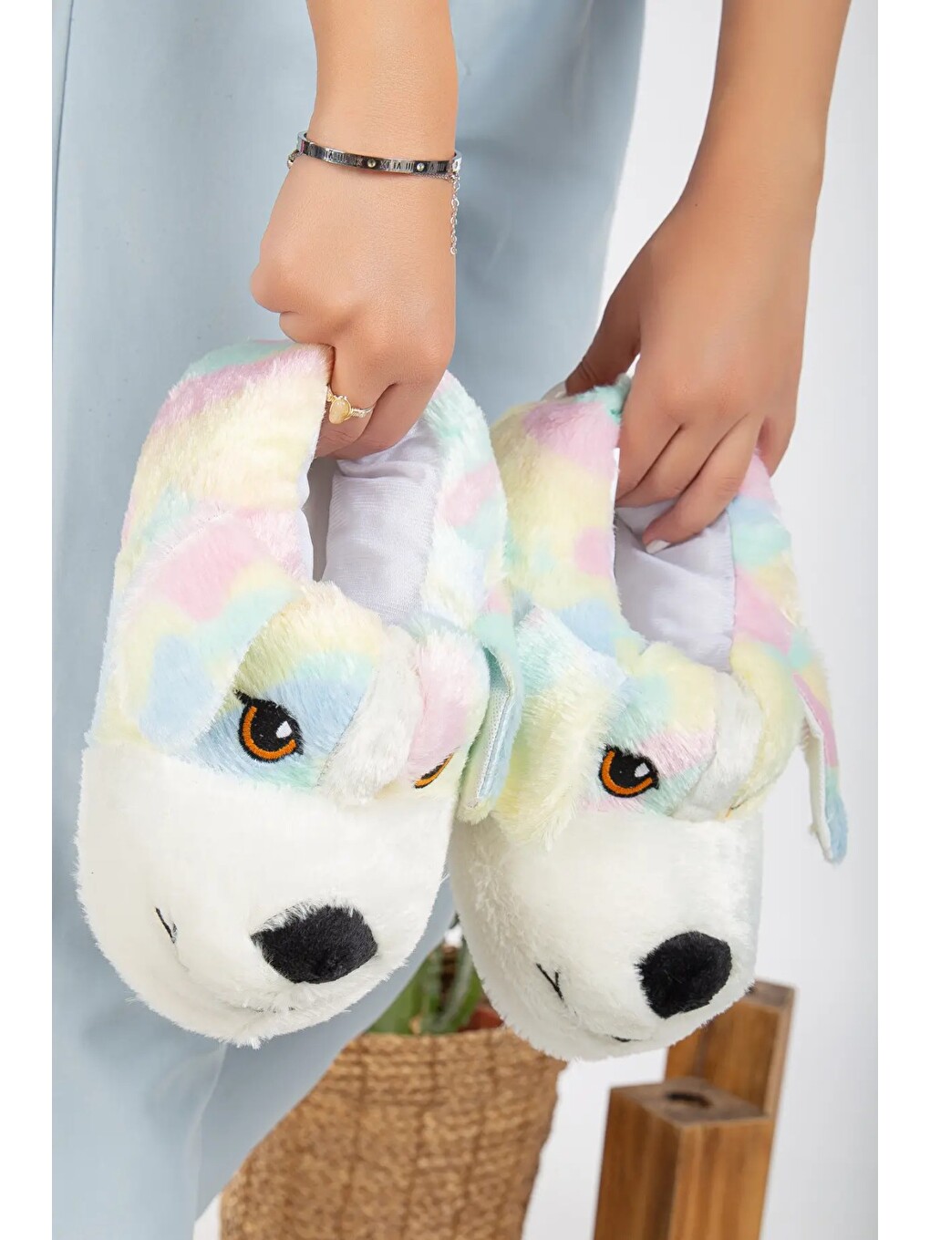 Pembe Köpek Figürlü Pudra Pelüş Panduf Ev Pandufu-2