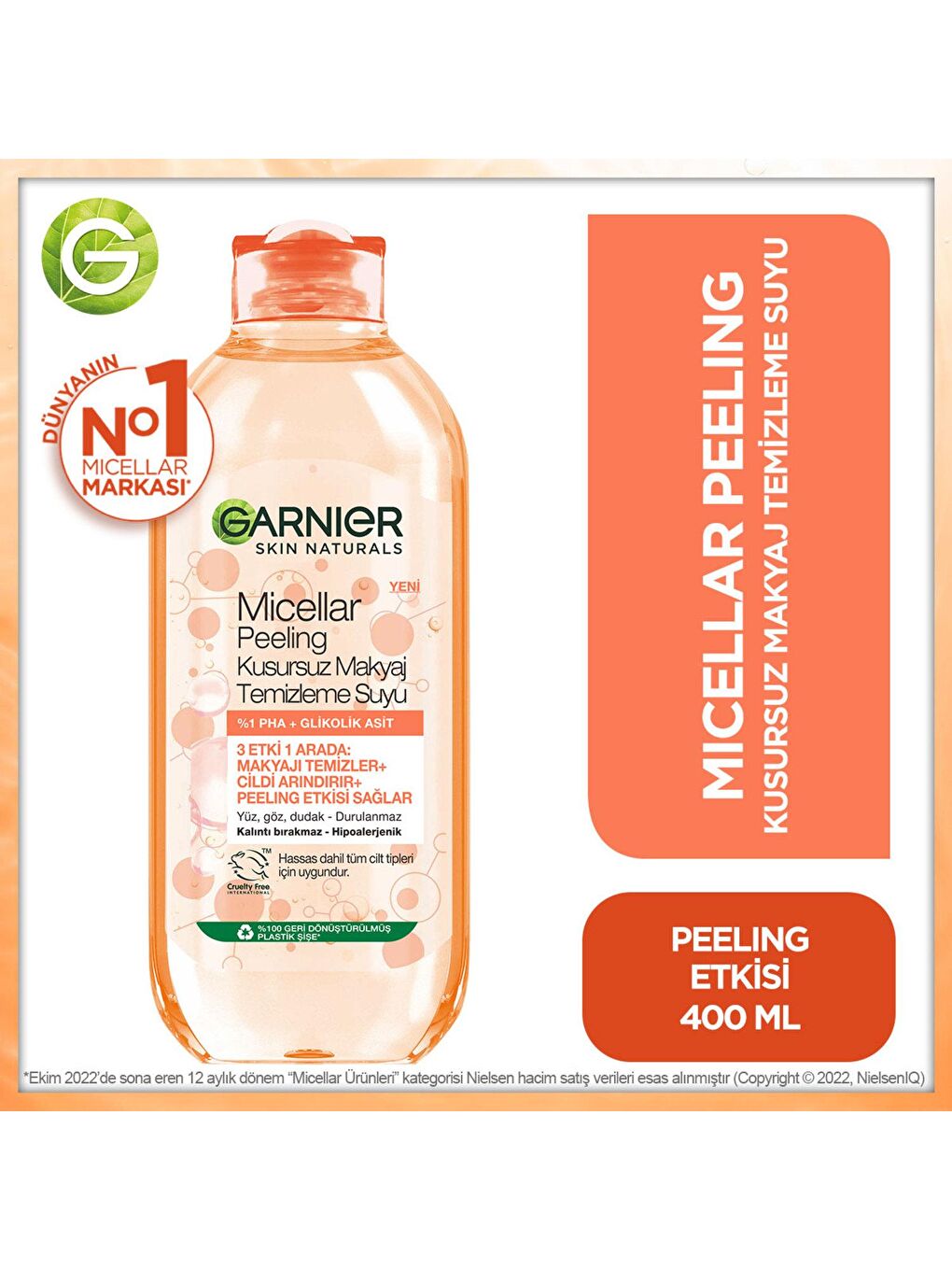 GARNIER Şeffaf Micellar Peeling Kusursuz Makyaj Temizleme Suyu (400 ml)