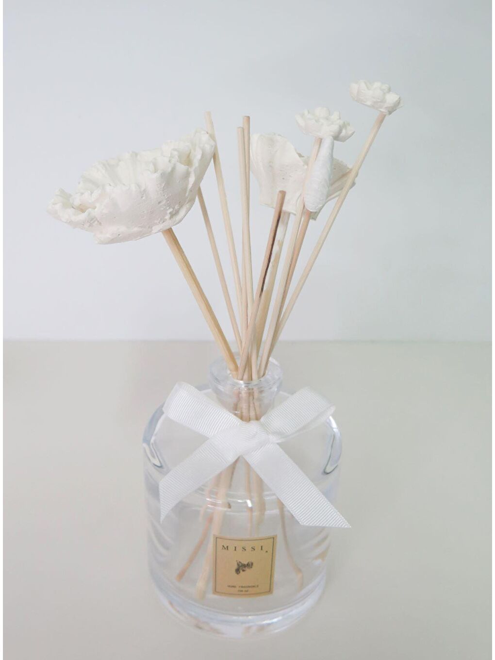 Ekru Büyük Karışık Çiçek Taşlı 10lu Doğal Bambu Kamış Seti-3