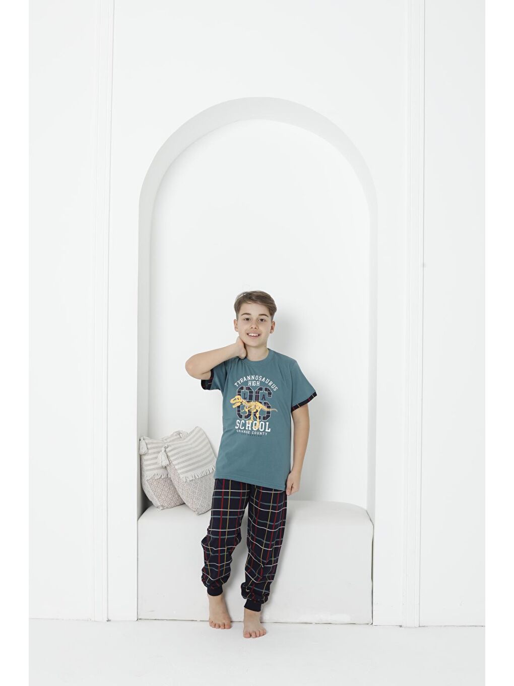 Kapi Kids Nane Yeşili Erkek Çocuk Yazı Baskılı Bloklu Pijama Takımı 3-11 Yaş 5073-74 - 3